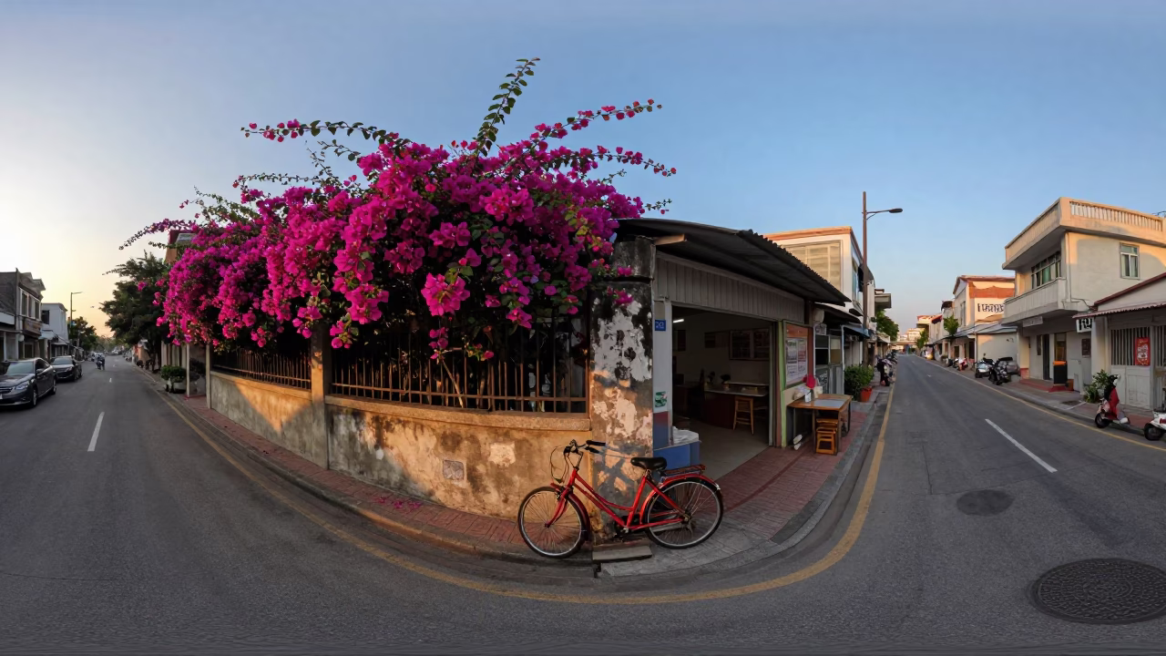 Street Scene in Kaohsiung at Nautical Dawn Light in in Kaohsiung, Taiwan