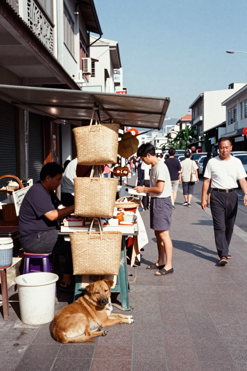 Street Scene in Kaohsiung at The Flat Glare Of Noon Light in in Kaohsiung, Taiwan