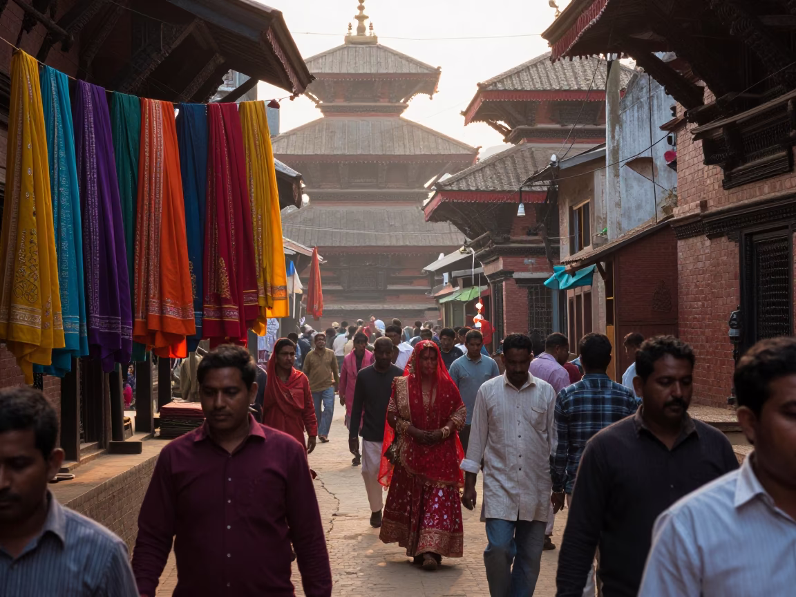 Street Scene in Kathmandu at First Light Of Dawn in in Kathmandu, Nepal