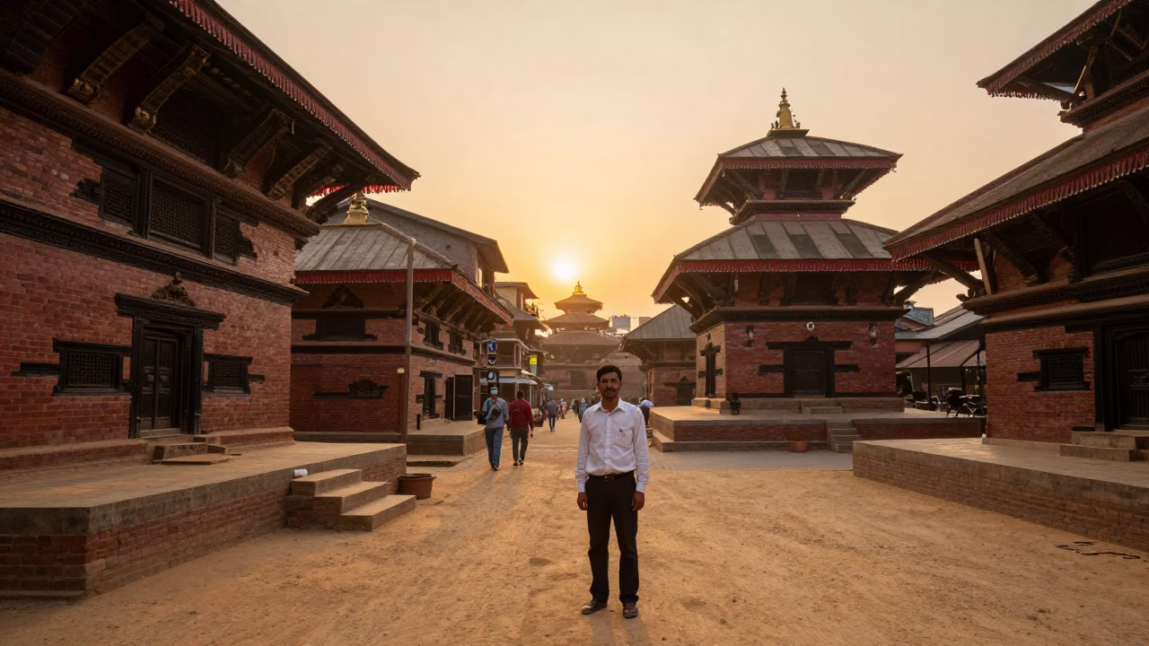 Street Scene in Kathmandu at Golden Hour in in Kathmandu, Nepal