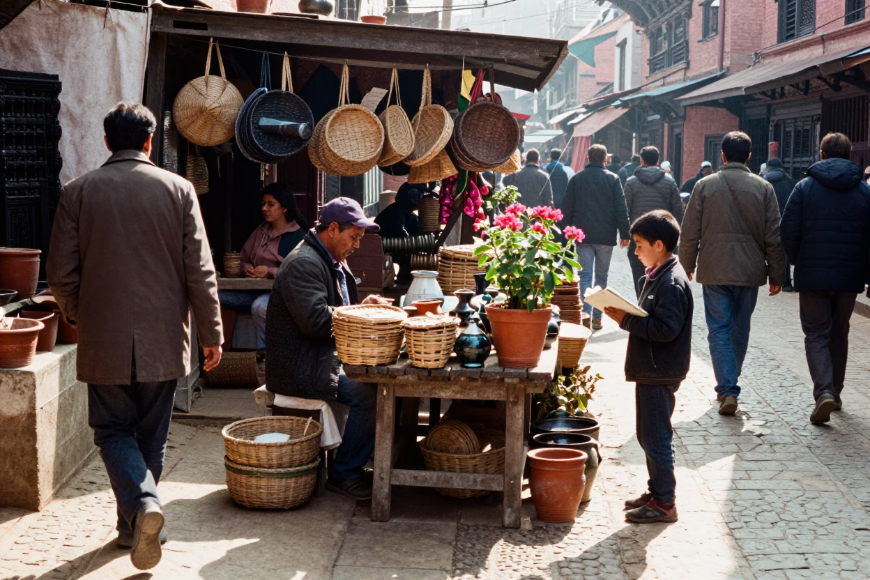 Street Scene in Kathmandu at Noon Light in in Kathmandu, Nepal