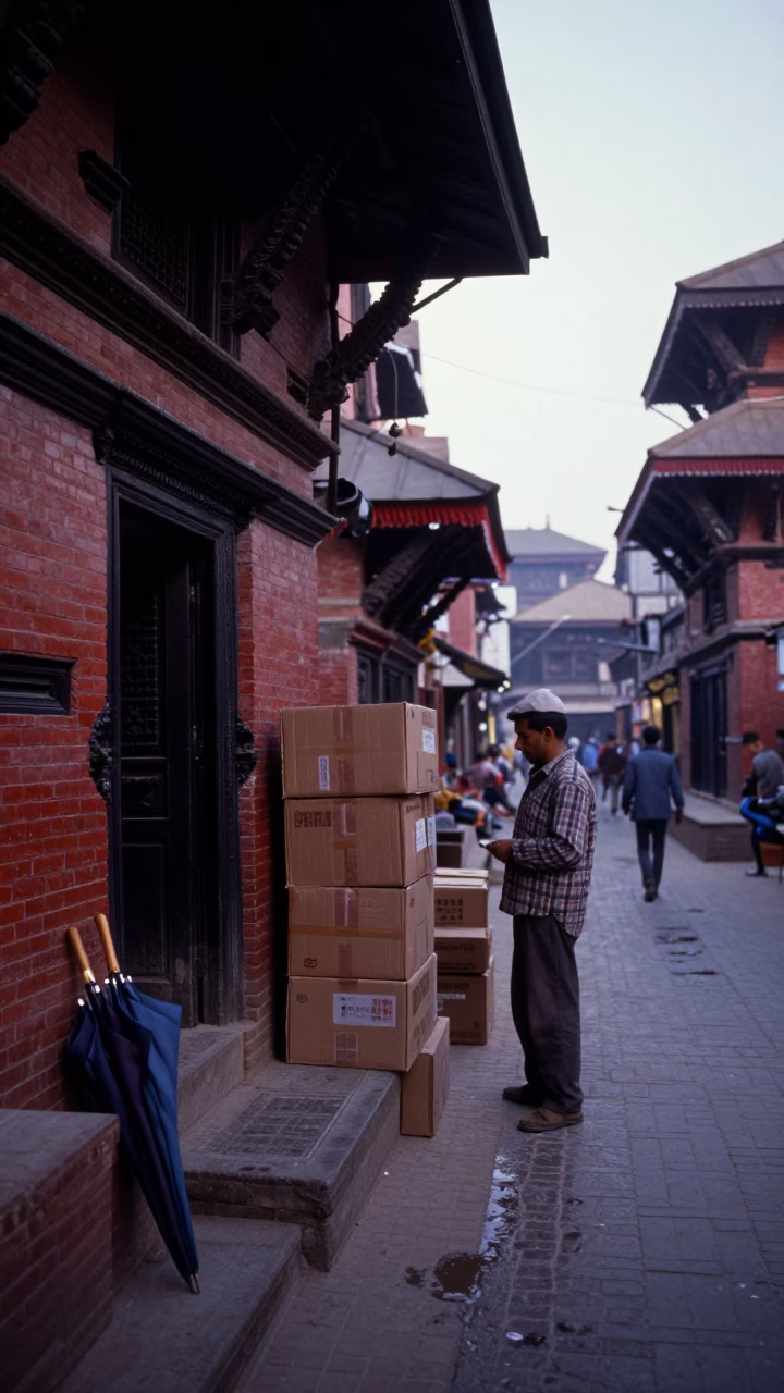 Street Scene in Kathmandu at Sunrise Light in in Kathmandu, Nepal