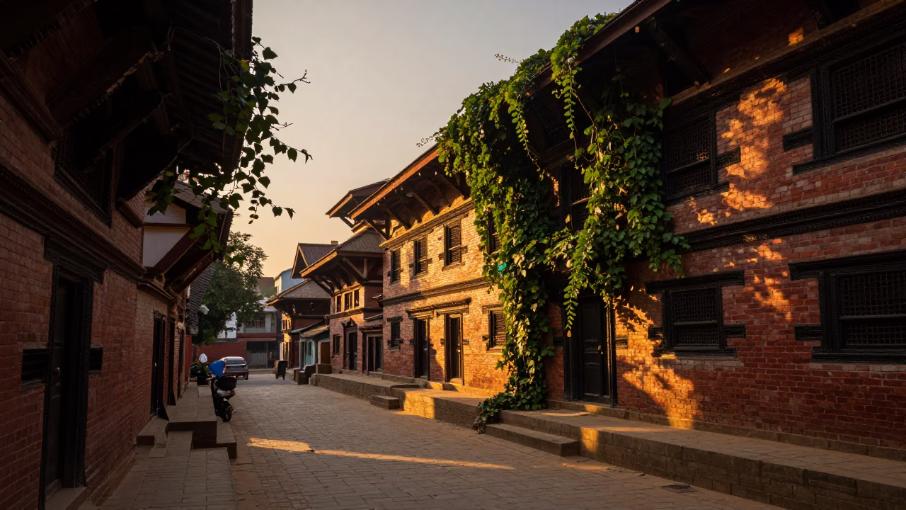Street Scene in Kathmandu at Sunset Light in in Kathmandu, Nepal