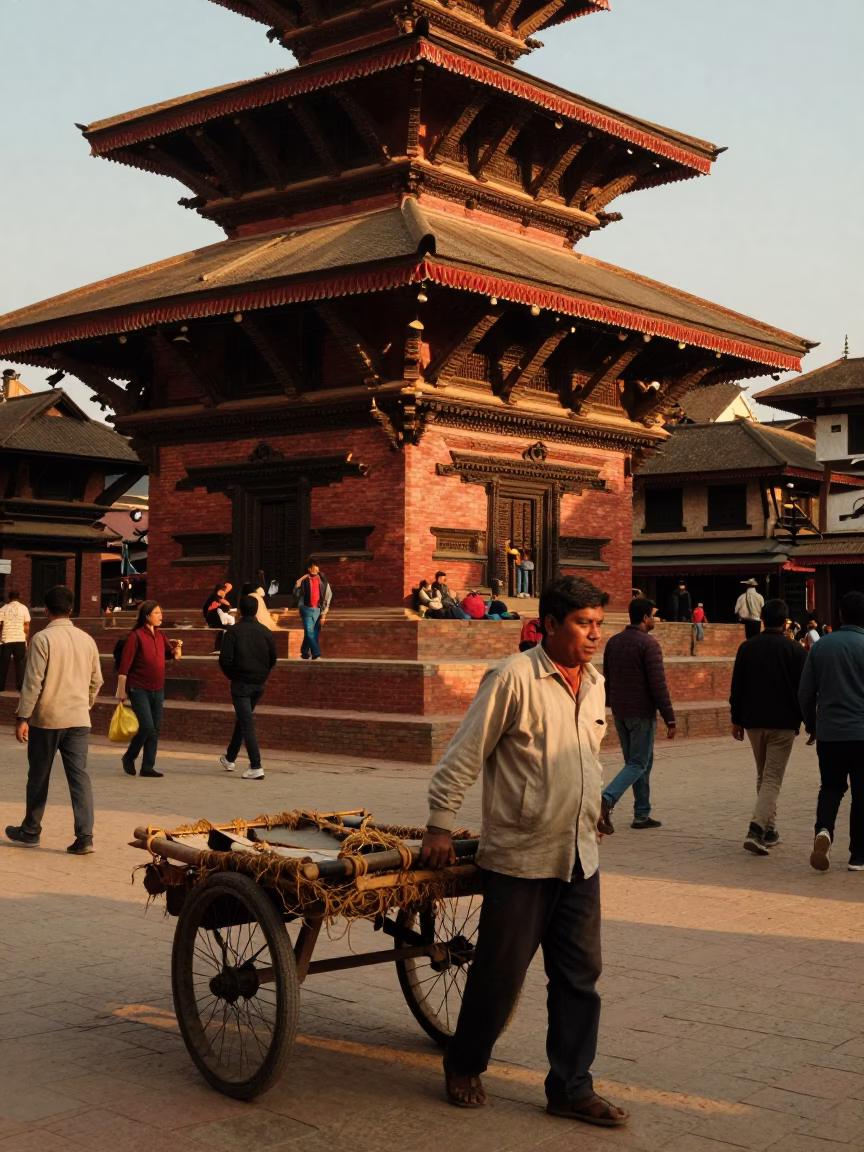 Street Scene in Kathmandu at Sunset Light in in Kathmandu, Nepal