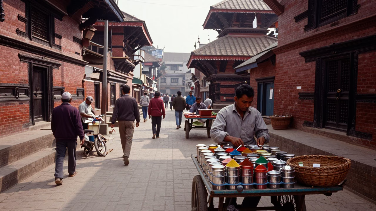 Street Scene in Kathmandu at The Early Afternoon Light in in Kathmandu, Nepal