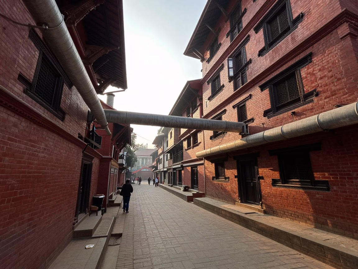 Street Scene in Kathmandu at The Early Morning Light in in Kathmandu, Nepal
