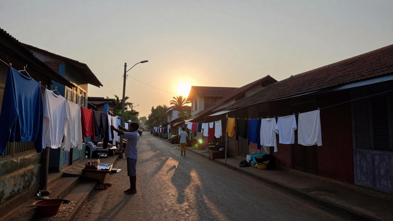 Street Scene in Kochi at As The Sun Drops Toward The Horizon in in Kochi, India