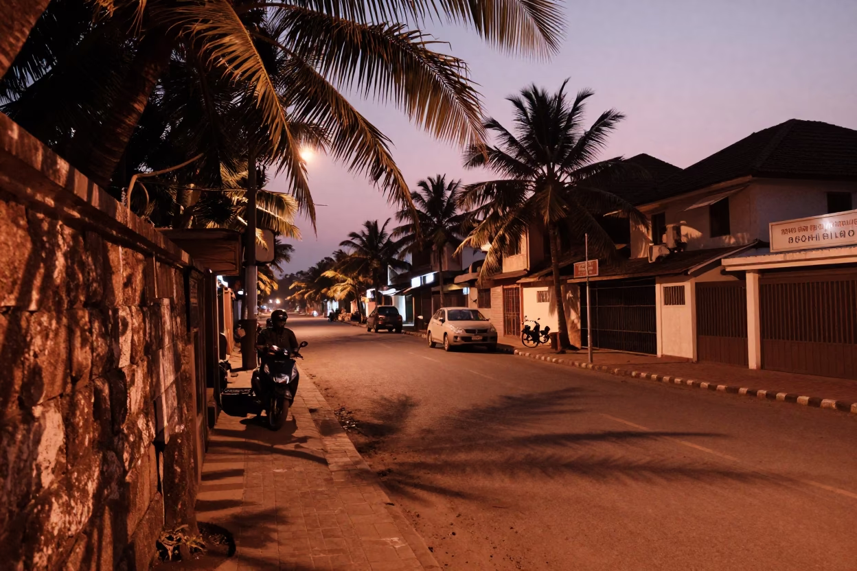 Street Scene in Kochi at Copper-toned Light Before Dusk in in Kochi, India