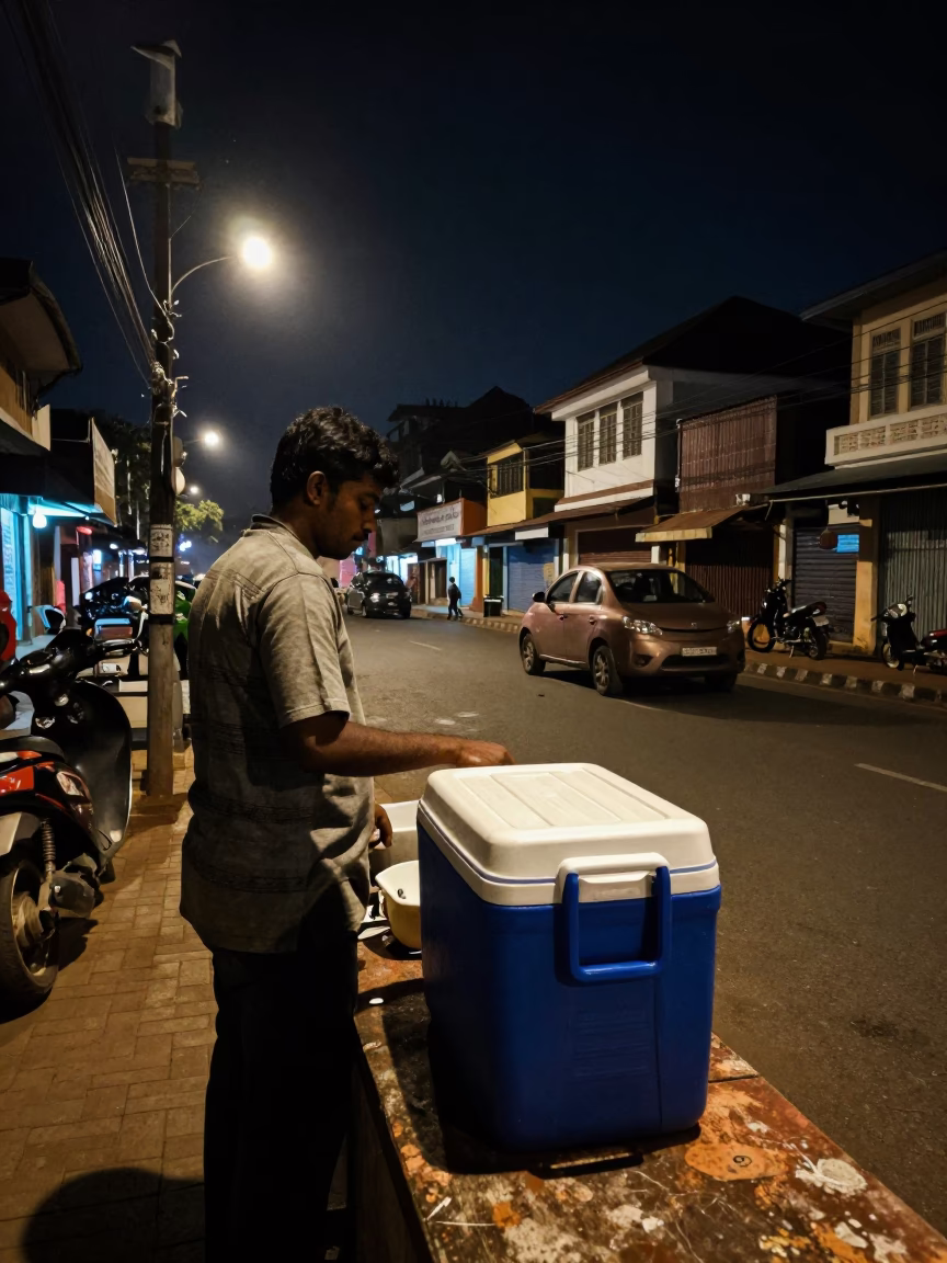 Street Scene in Kochi at Deep In The Night Light in in Kochi, India