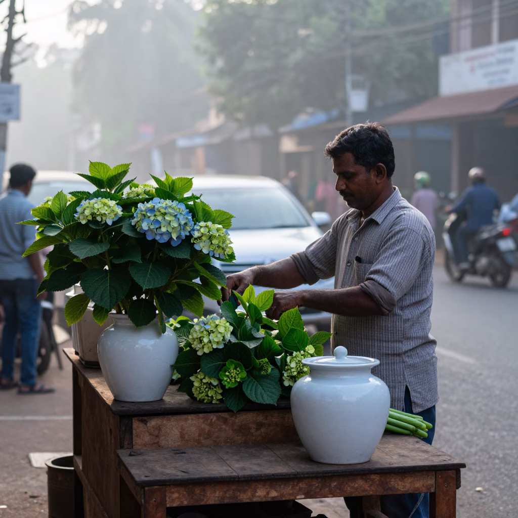 Street Scene in Kochi at Early Morning Light in in Kochi, India