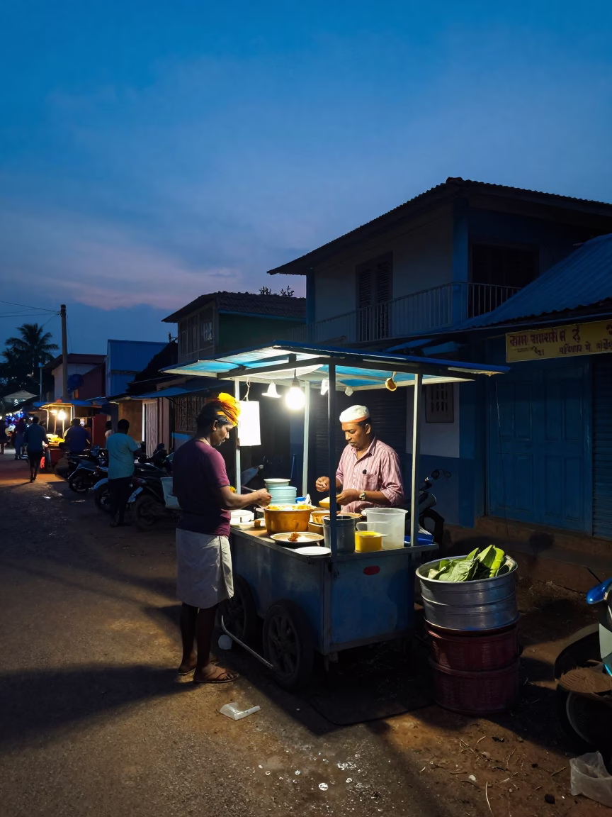 Street Scene in Kochi at Indigo Twilight After Sunset in in Kochi, India