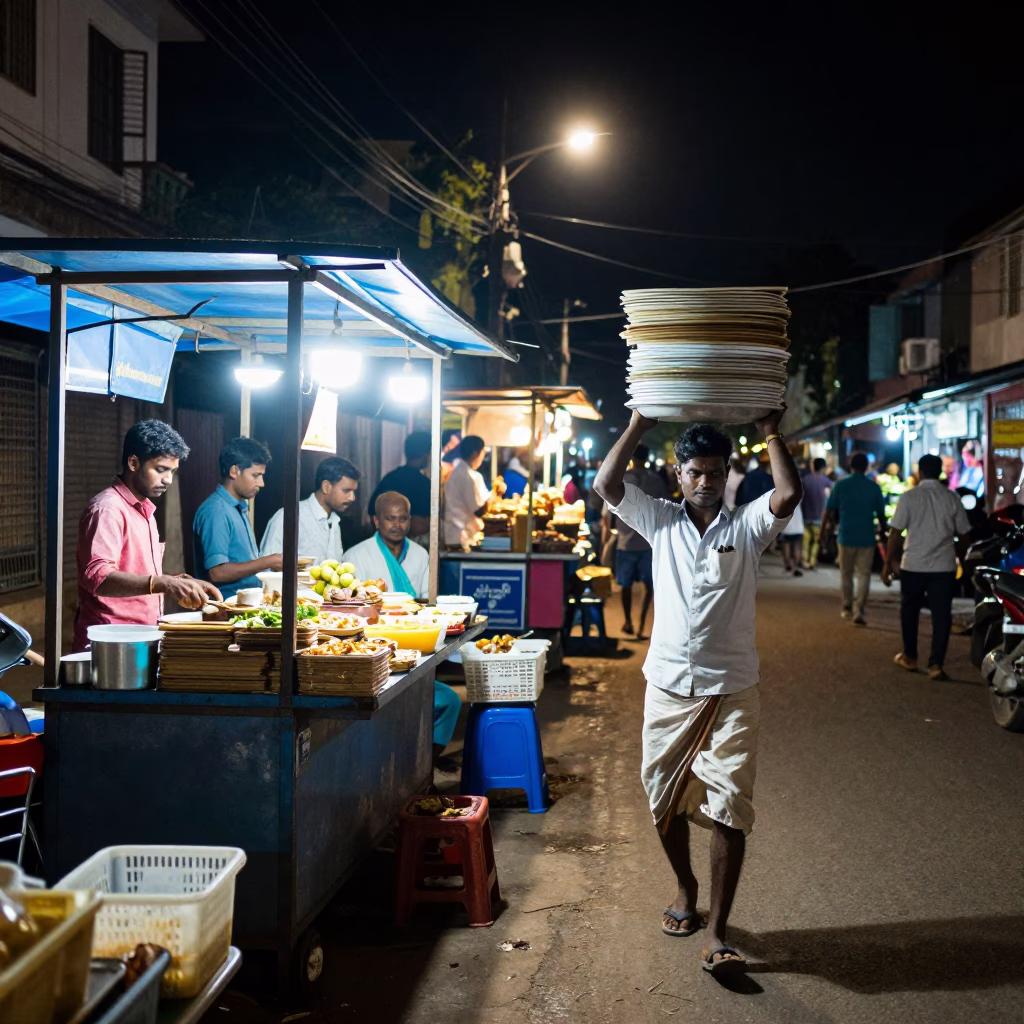 Street Scene in Kochi at Late At Night Light in in Kochi, India