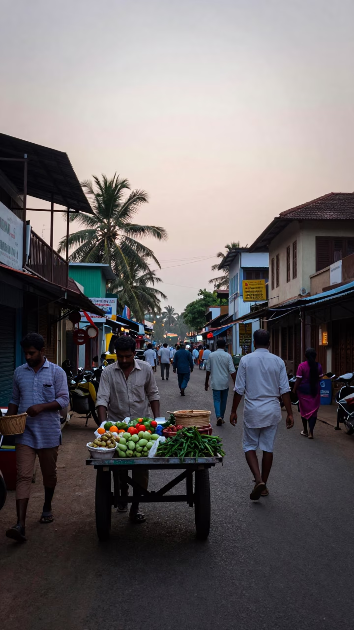 Street Scene in Kochi at Nautical Dawn Light in in Kochi, India