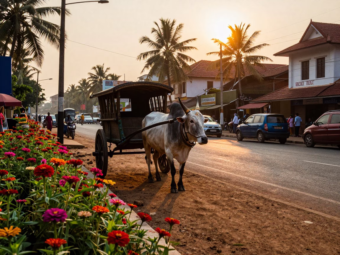 Street Scene in Kochi at Sunset Light in in Kochi, India