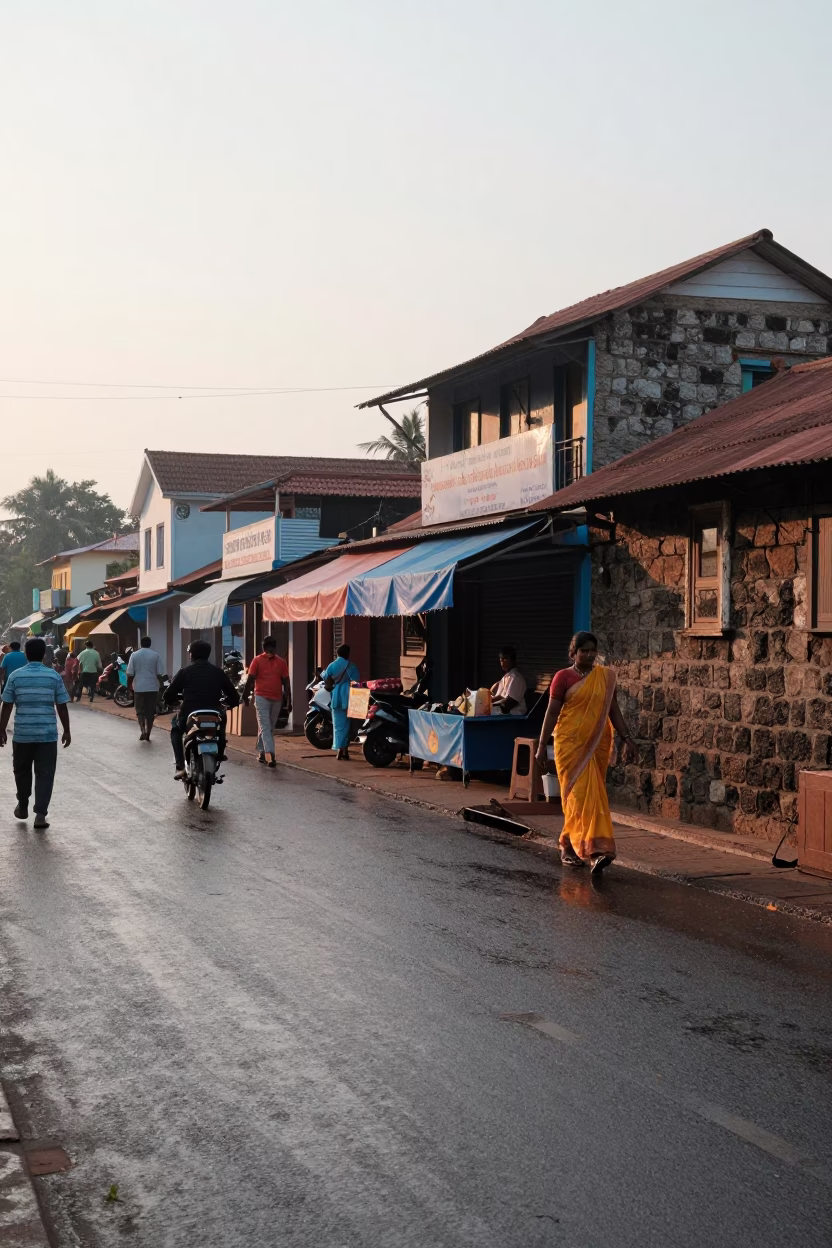 Street Scene in Kochi at The Early Morning Light in in Kochi, India