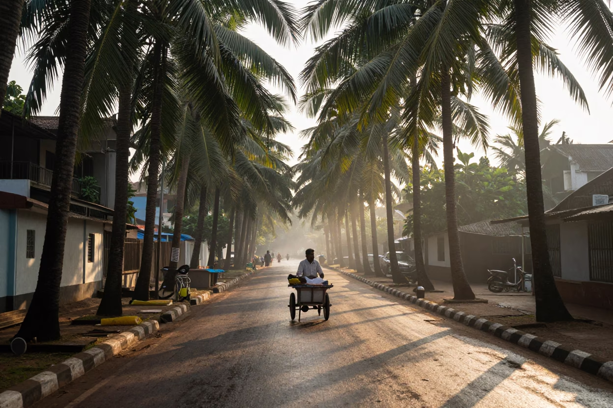 Street Scene in Kochi at The Early Morning Light in in Kochi, India