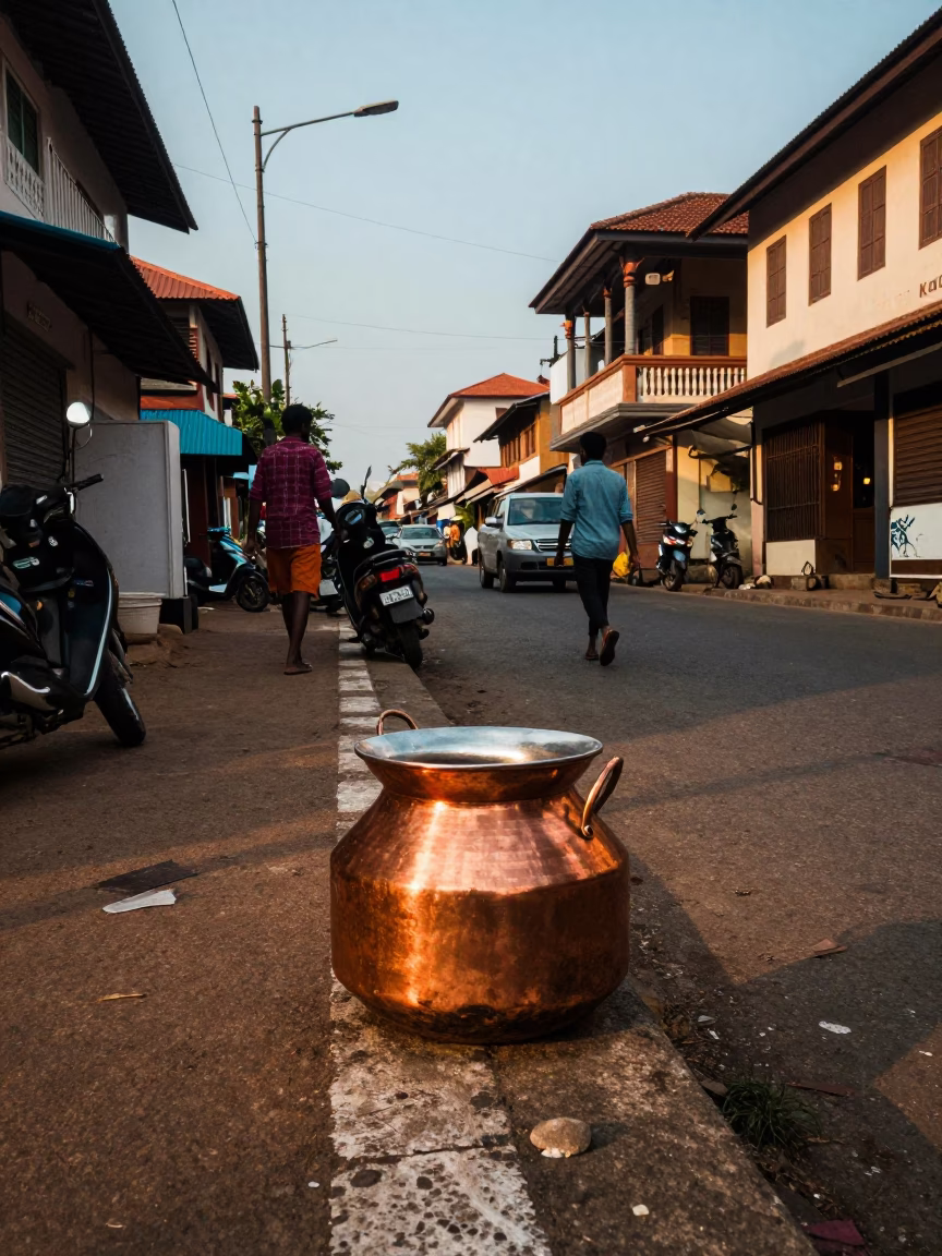 Street Scene in Kochi at The Late Afternoon Light in in Kochi, India