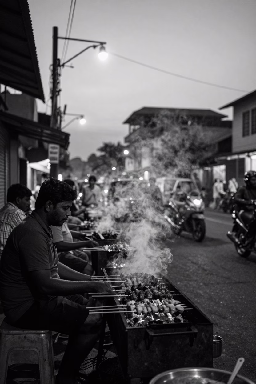 Street Scene in Kochi at The Predawn Darkness Light in in Kochi, India