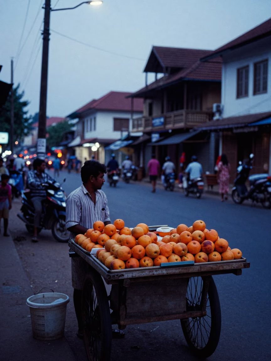 Street Scene in Kochi at The Still Hours Before Dawn Light in in Kochi, India