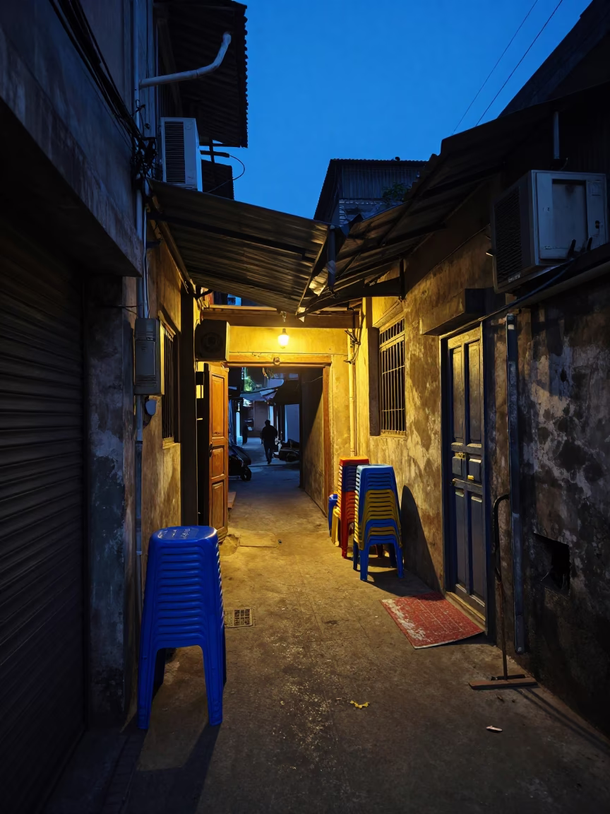 Street Scene in Kolkata at Blue Hour in in Kolkata, India