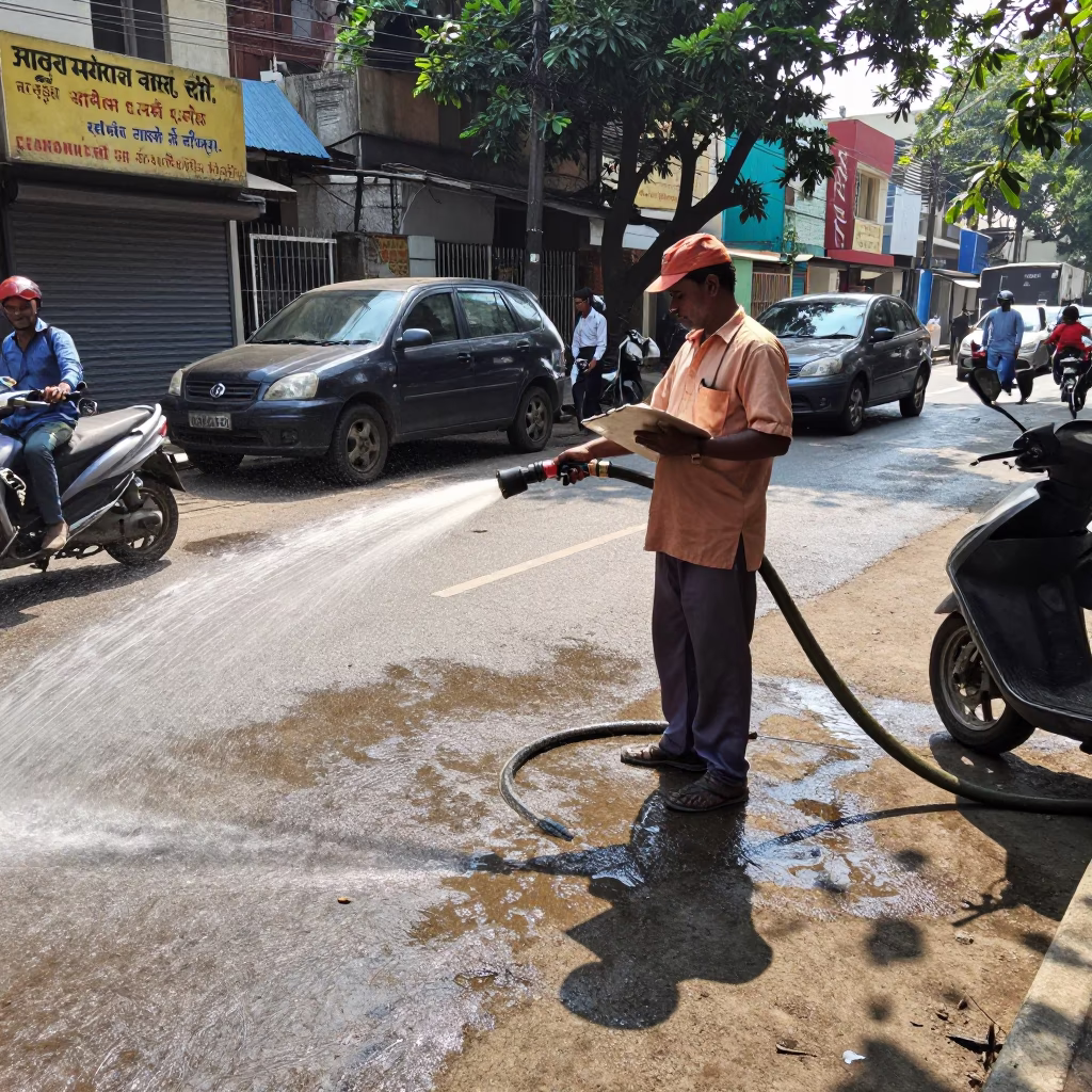 Street Scene in Kolkata at Bright Midmorning Light in in Kolkata, India