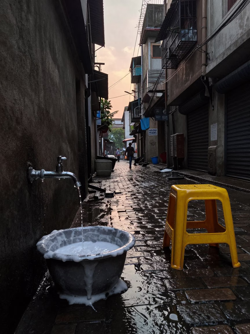 Street Scene in Kolkata at First Light in in Kolkata, India