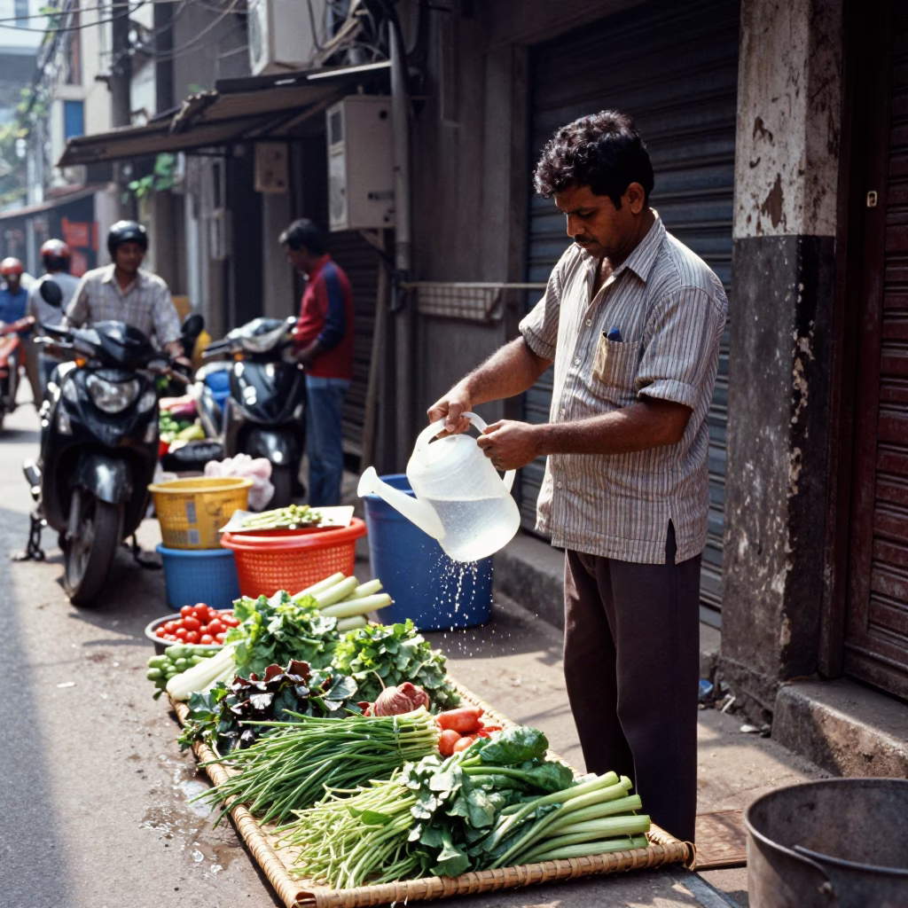 Street Scene in Kolkata at Late Morning Light in in Kolkata, India