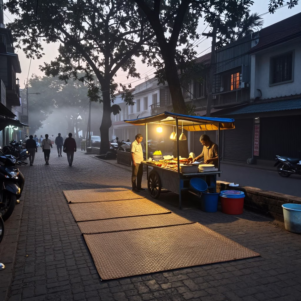 Street Scene in Kolkata at Sunrise Light in in Kolkata, India