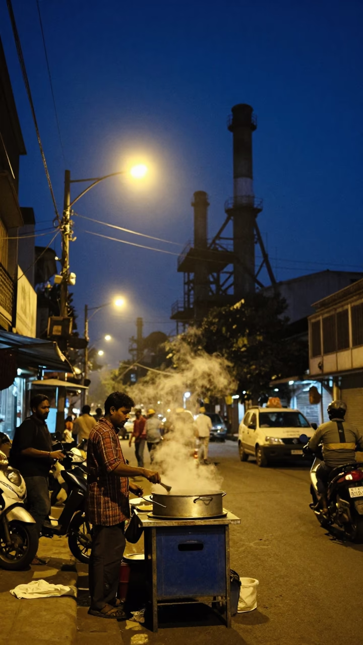 Street Scene in Kolkata at The Deepest Night Sky Light in in Kolkata, India