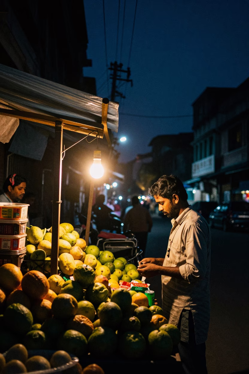 Street Scene in Kolkata at The Deepest Night Sky Light in in Kolkata, India