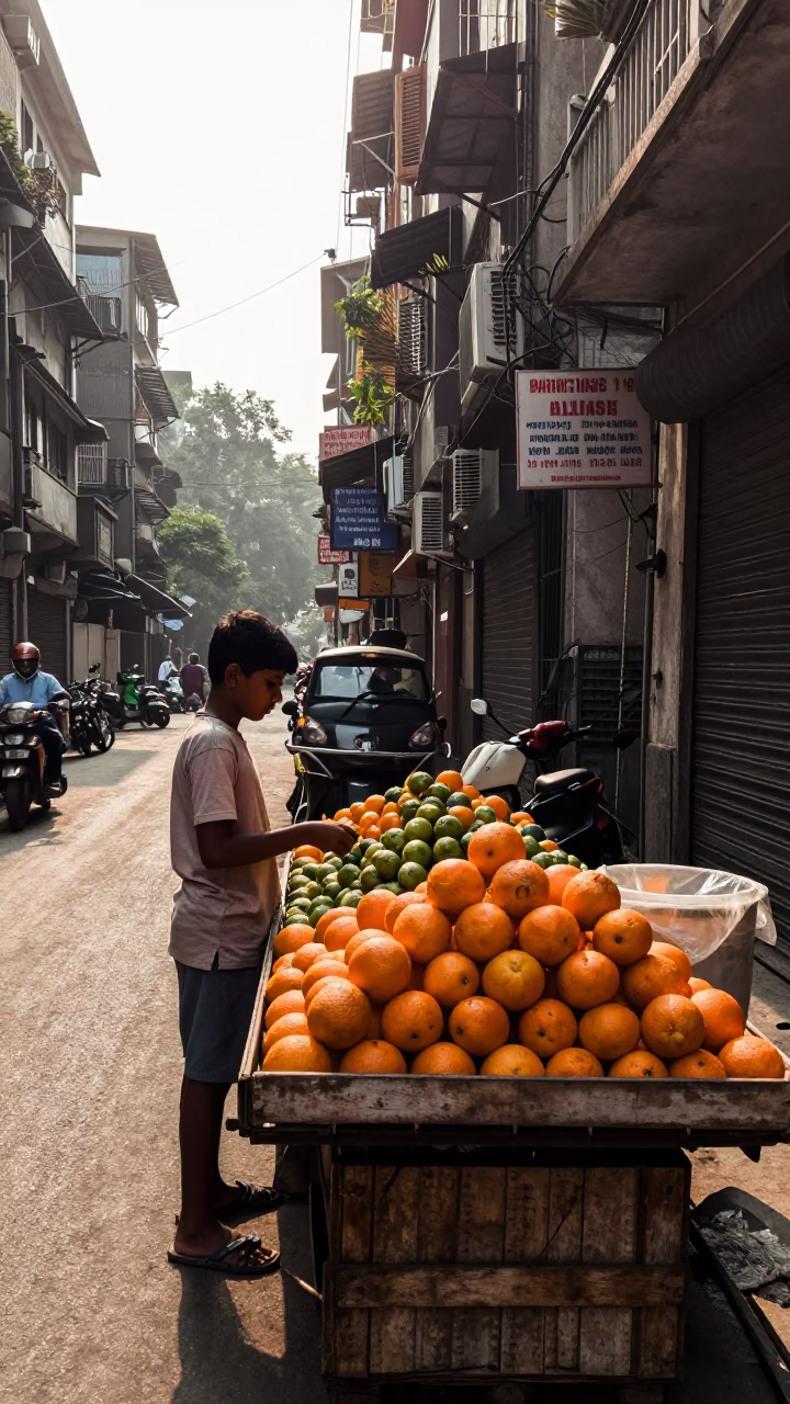 Street Scene in Kolkata at The Early Afternoon Light in in Kolkata, India