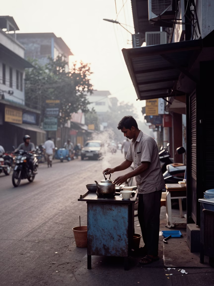 Street Scene in Kolkata at The Early Morning Light in in Kolkata, India