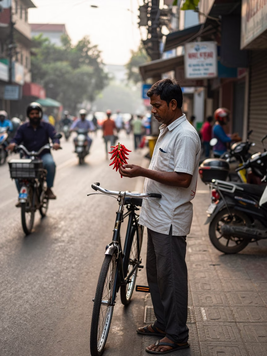 Street Scene in Kolkata at The Late Morning Light in in Kolkata, India