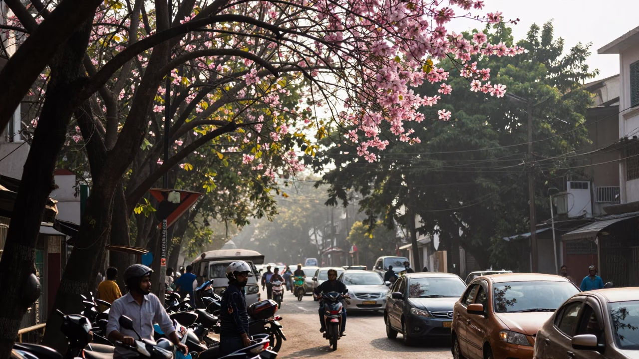 Street Scene in Kolkata at The Late Morning Light in in Kolkata, India