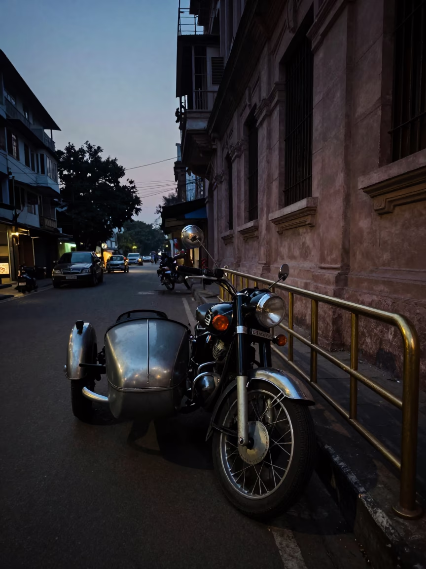 Street Scene in Kolkata at The Predawn Darkness Light in in Kolkata, India