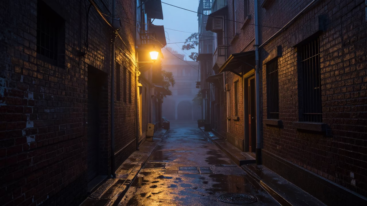 Street Scene in Kolkata at The Predawn Darkness Light in in Kolkata, India