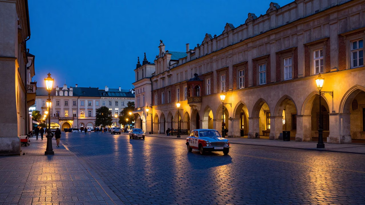 Street Scene in Krakow at Blue Hour in in Krakow, Poland