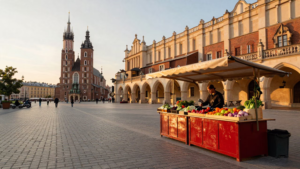 Street Scene in Krakow at Golden Hour in in Krakow, Poland