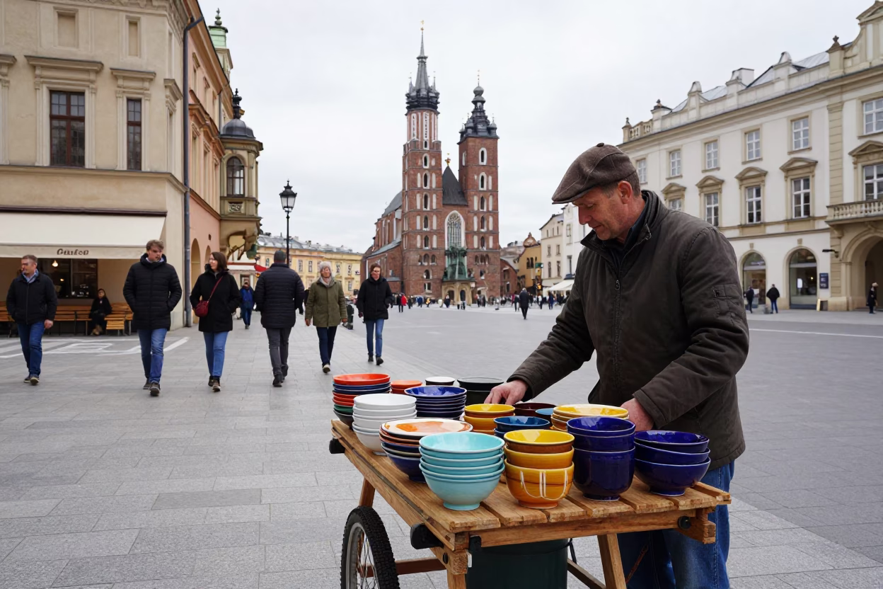 Street Scene in Krakow at Midday Light in in Krakow, Poland