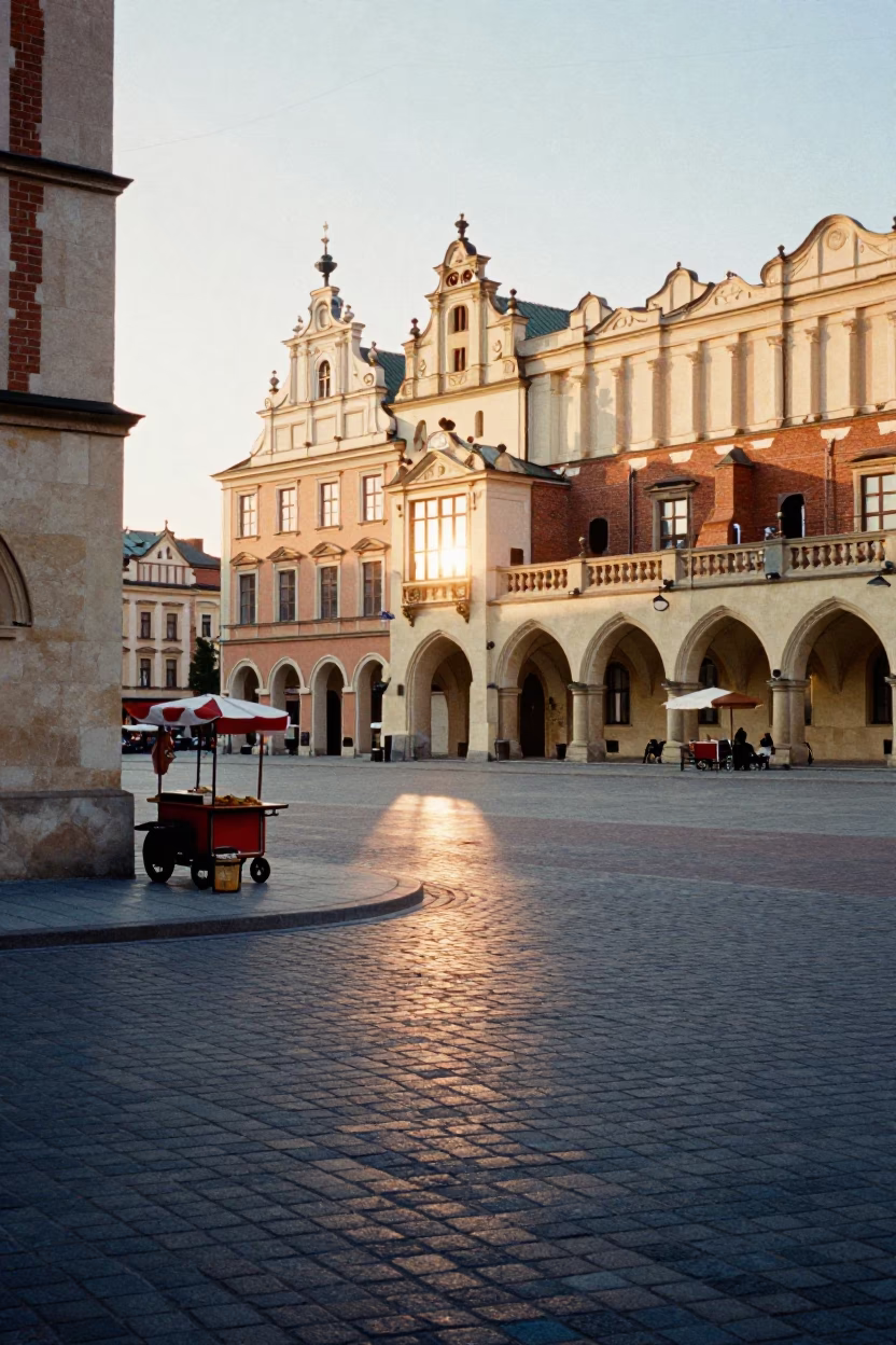 Street Scene in Krakow at The Late Afternoon Light in in Krakow, Poland