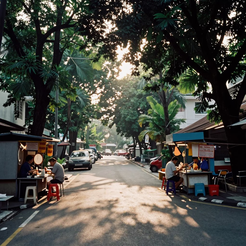 Street Scene in Kuala Lumpur at As First Light Reaches The Scene in in Kuala Lumpur, Malaysia