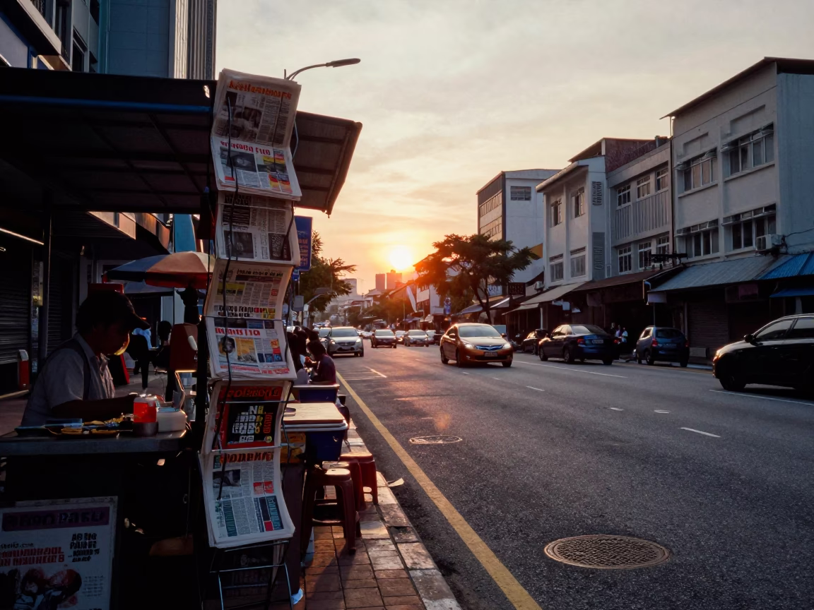 Street Scene in Kuala Lumpur at As The Sun Drops Toward The Horizon in in Kuala Lumpur, Malaysia