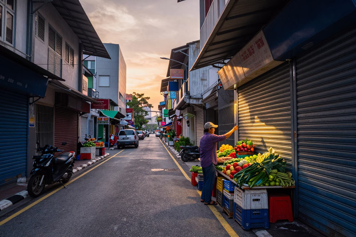 Street Scene in Kuala Lumpur at First Light Of Dawn in in Kuala Lumpur, Malaysia