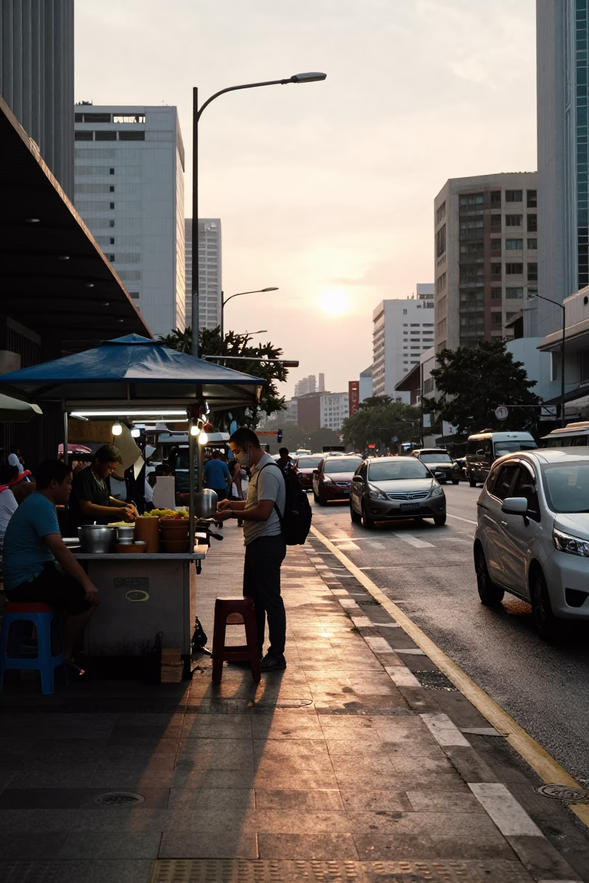 Street Scene in Kuala Lumpur at Golden Hour in in Kuala Lumpur, Malaysia