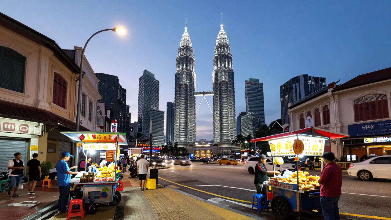 Street Scene in Kuala Lumpur at The Early Evening Light in in Kuala Lumpur, Malaysia