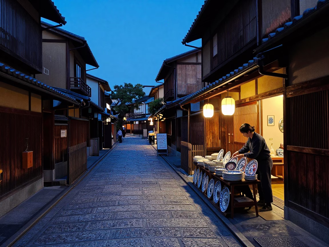Street Scene in Kyoto at Blue Hour in in Kyoto, Japan