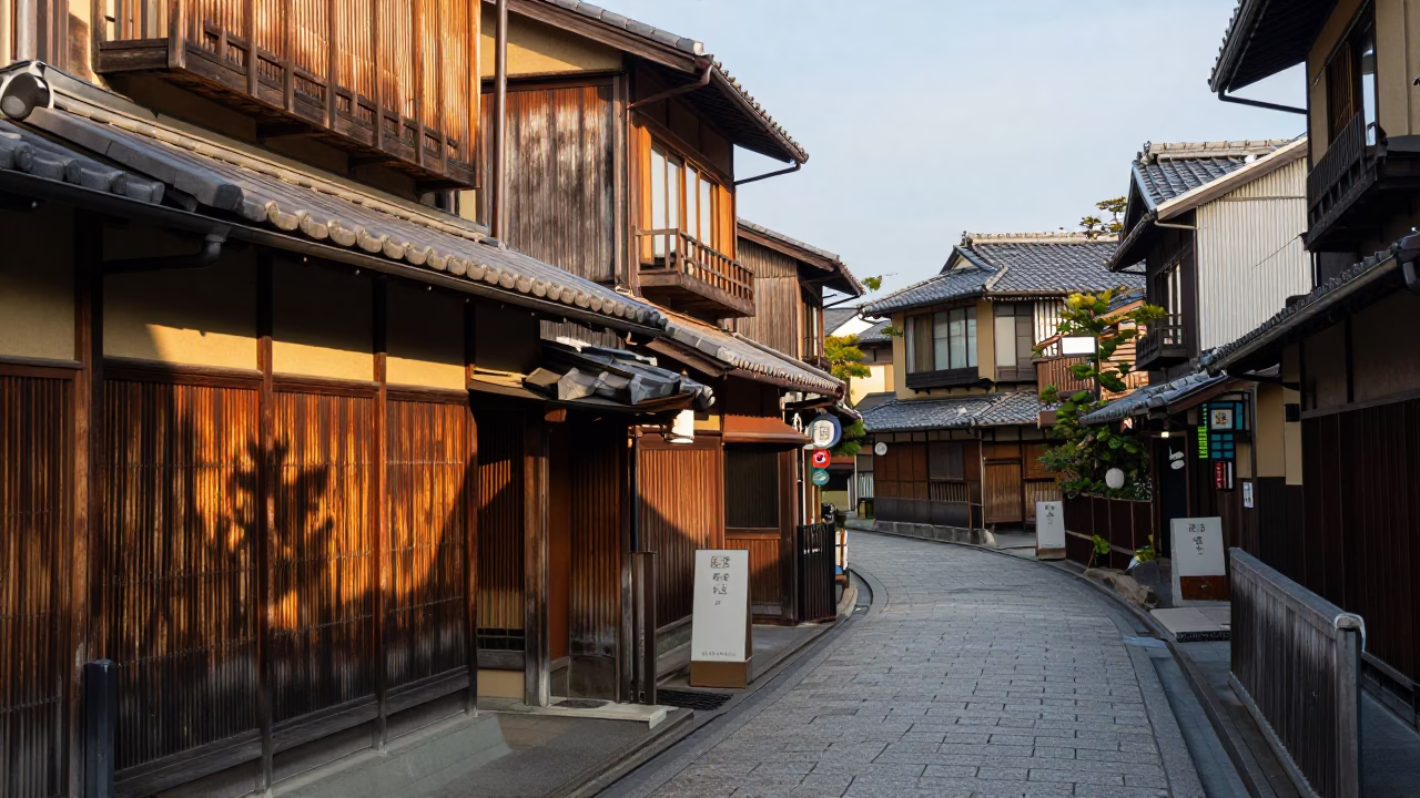 Street Scene in Kyoto at Clear Late-afternoon Light in in Kyoto, Japan