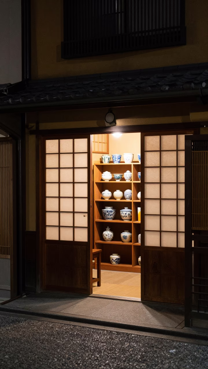 Street Scene in Kyoto at Deep In The Night Light in in Kyoto, Japan