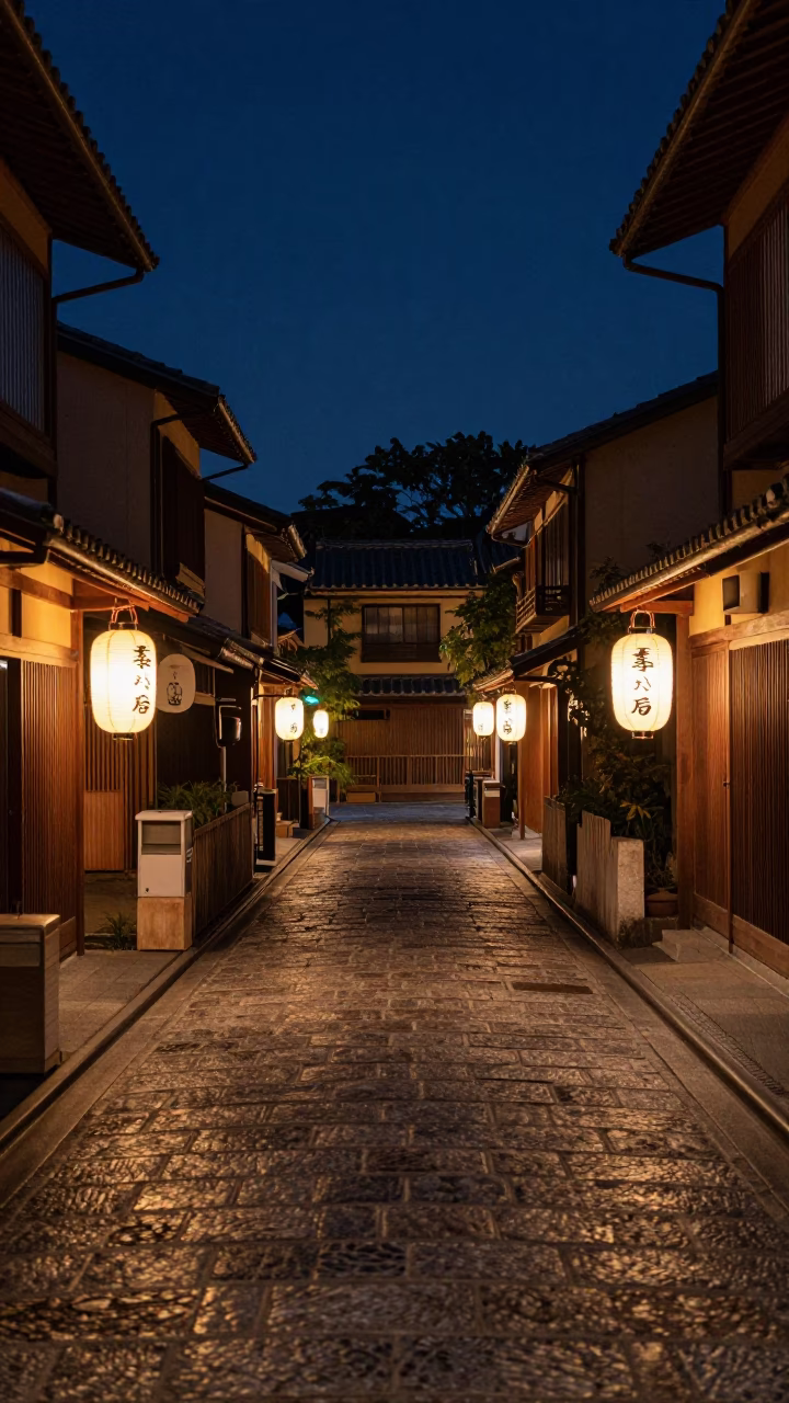 Street Scene in Kyoto at Midnight Light in in Kyoto, Japan
