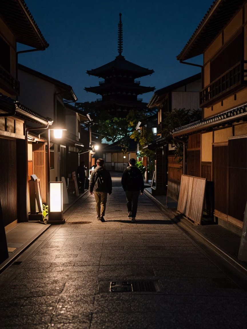 Street Scene in Kyoto at Midnight Light in in Kyoto, Japan